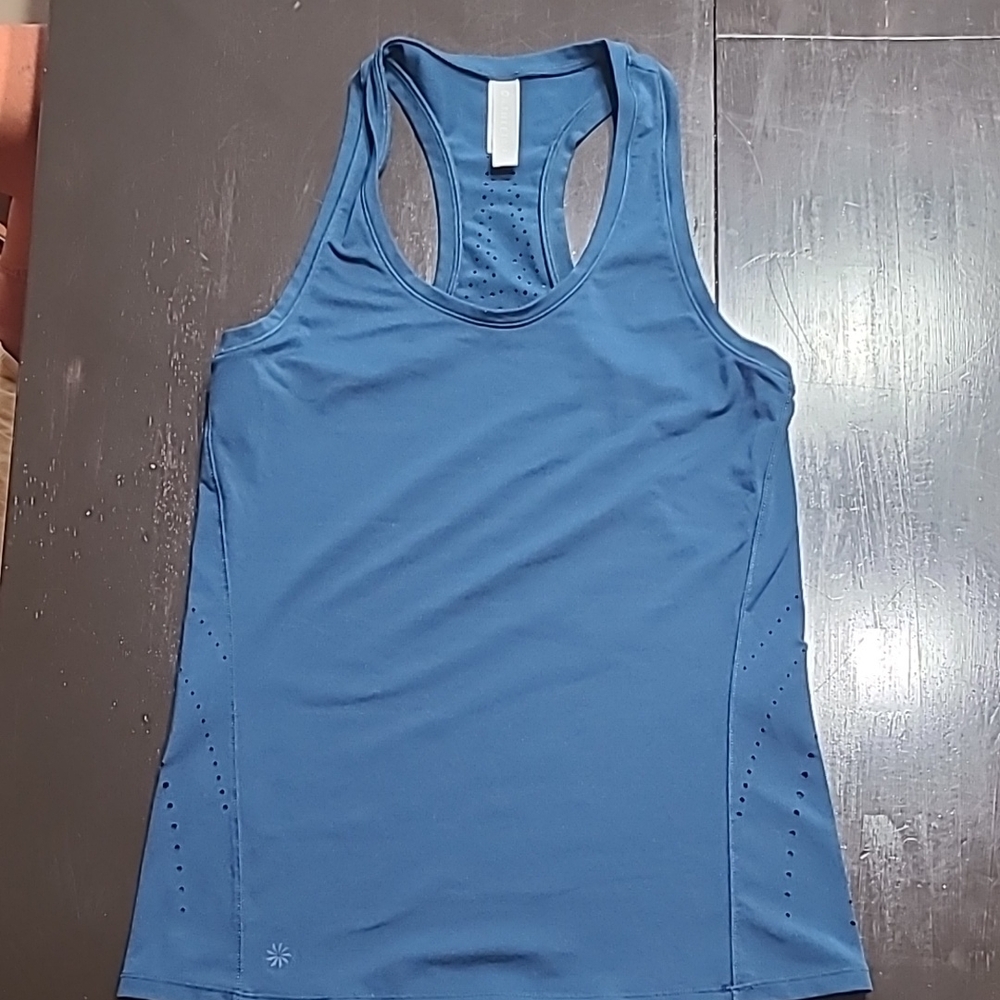 Athleta women's Blue racerback tank top lazer-cut detail on back Size Medium